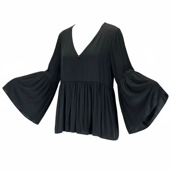 JLO Tops - Jennifer Lopez JLO Black Flowy Peplum Blouse Bell Sleeve XXL Dark Romantic